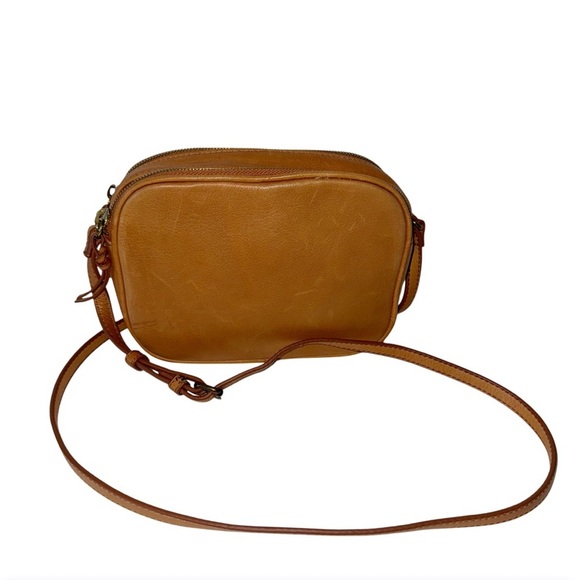 Mark & Graham Essential Crossbody Leather Handbag Camel Double Zip Compartments - Picture 7 of 12